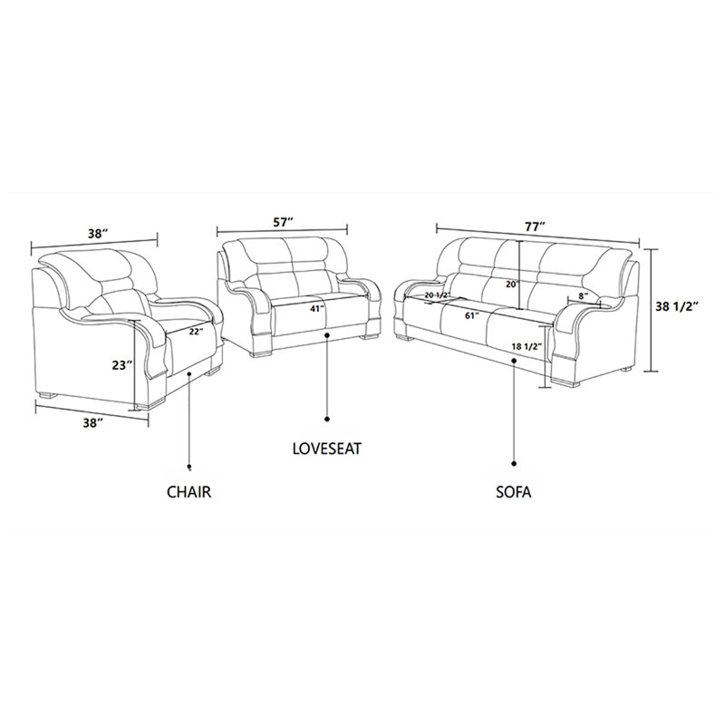 Lark Manor™ 3 Piece Premium Cowhide Genuine Leather Living Room Sofa